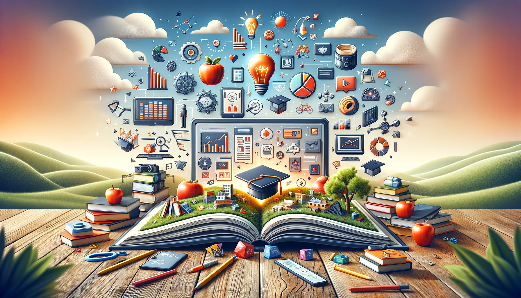 A landscape-oriented image depicting the concept of digital marketing free resources and the concept of education/knowledge